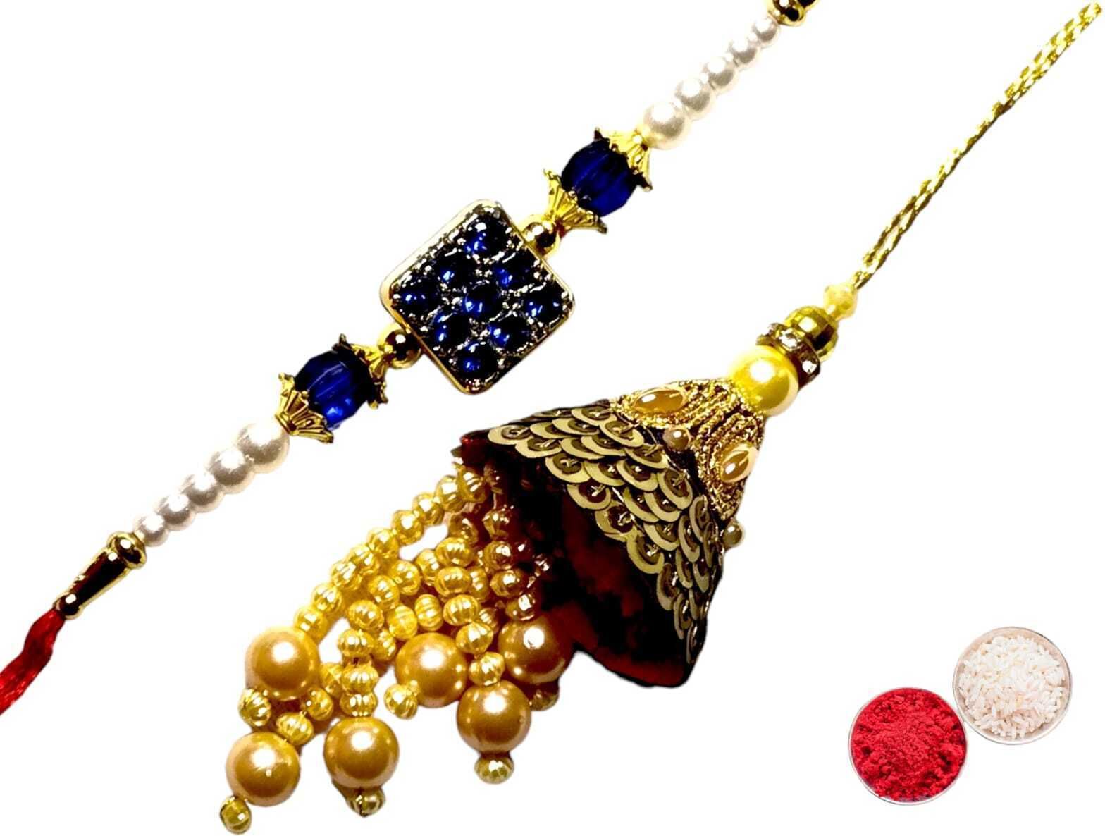 SUNINOW Bhaiya Bhabhi RS-28 Zardosi Rakhi Set (1 rakhi for brother , 1 rakhi for bhabhi)