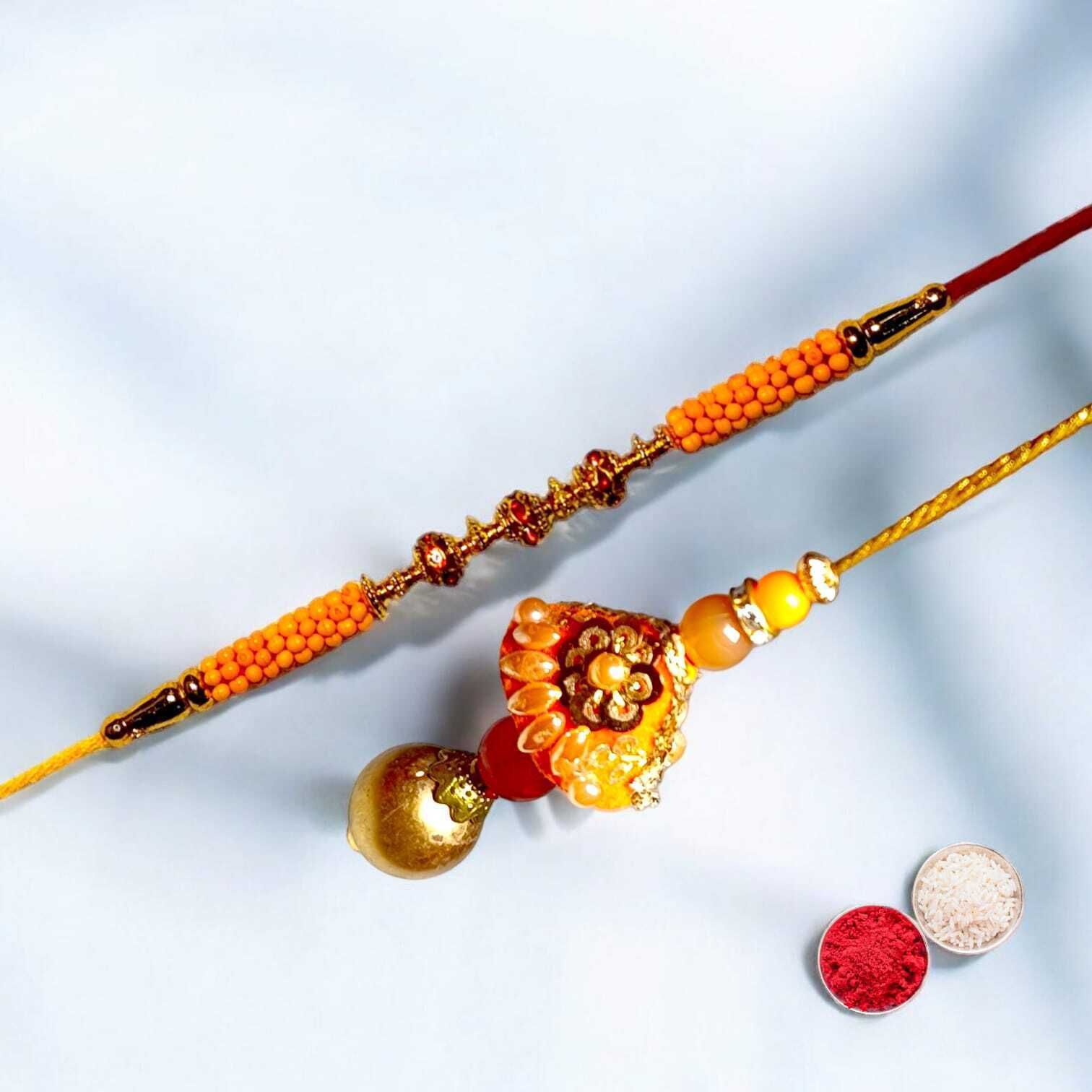 SUNINOW Bhaiya Bhabhi RS-21 Zardosi Rakhi Set (1 rakhi for brother , 1 rakhi for bhabhi)