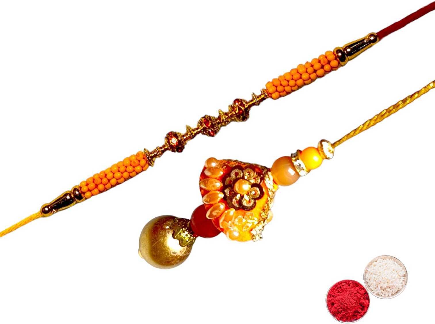 SUNINOW Bhaiya Bhabhi RS-21 Zardosi Rakhi Set (1 rakhi for brother , 1 rakhi for bhabhi)
