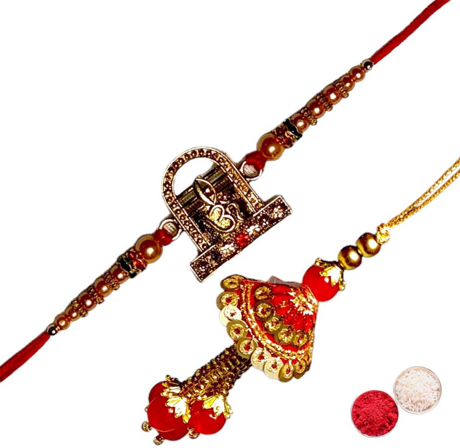 SUNINOW Bhaiya Bhabhi RS-11 Zardosi Rakhi Set (1 rakhi for brother , 1 rakhi for bhabhi)