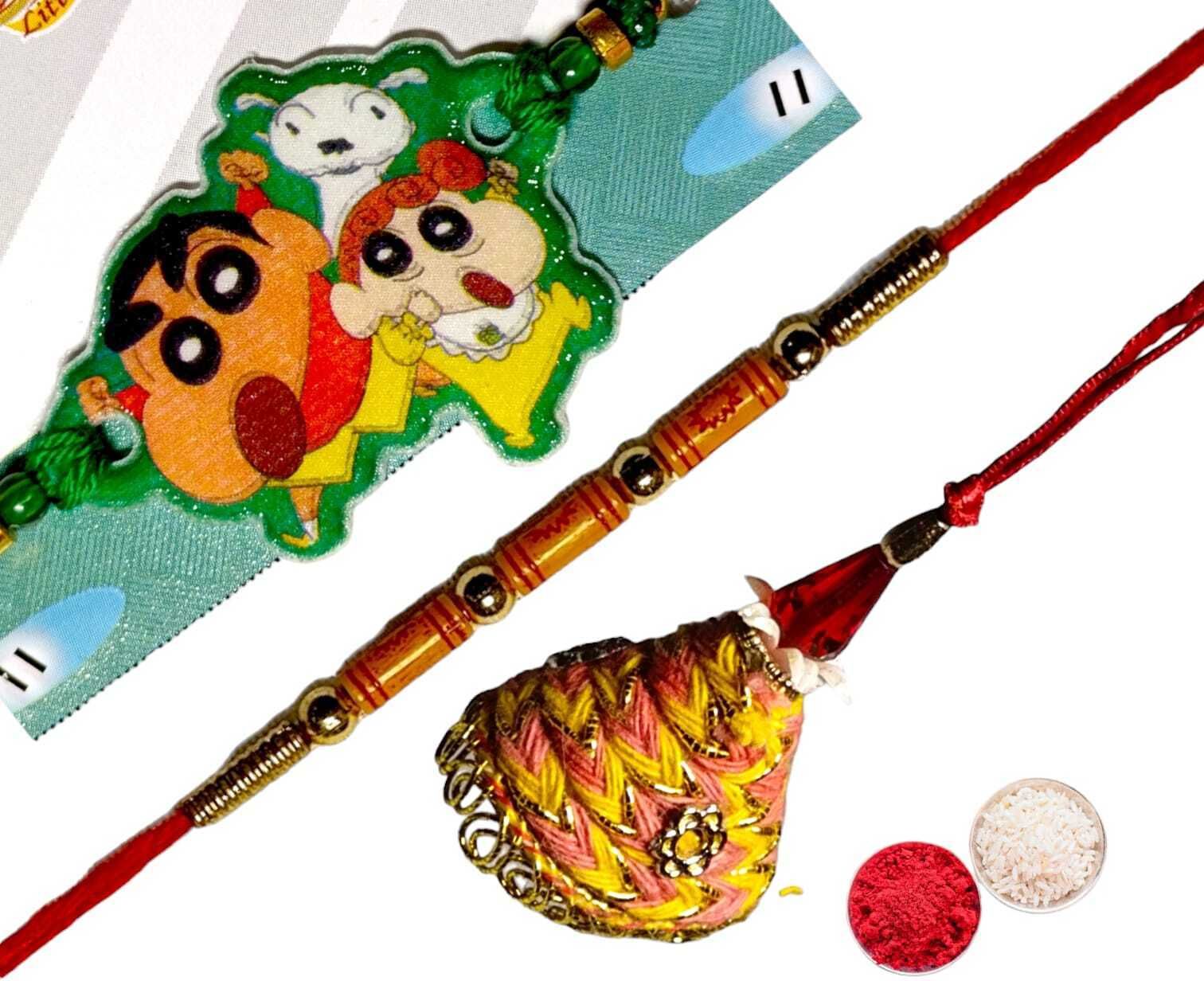 SUNINOW Bhaiya Bhabhi sh-l-r-bbk-07 Pearl Rakhi Set (1 rakhi for brother ; 1 rakhi for bhabhi ; 1 rakhi for kids)