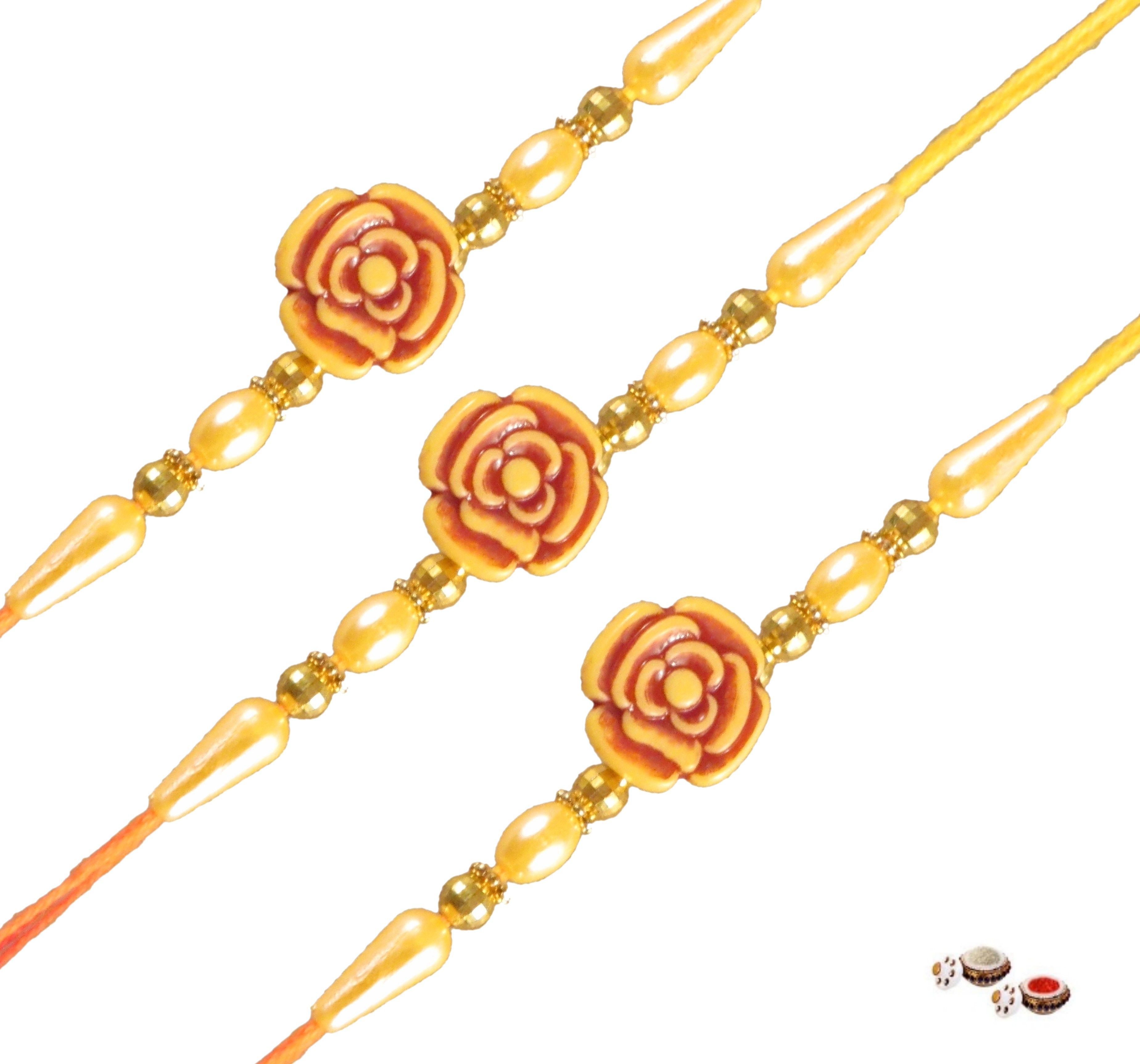 SUNINOW Bhaiya Bhabhi DCREATIONR037 Assorted Rakhi, Chawal Roli Pack Set (3RAKHI FOR BROTHER, 1 ROLI CHAWAL PACK)