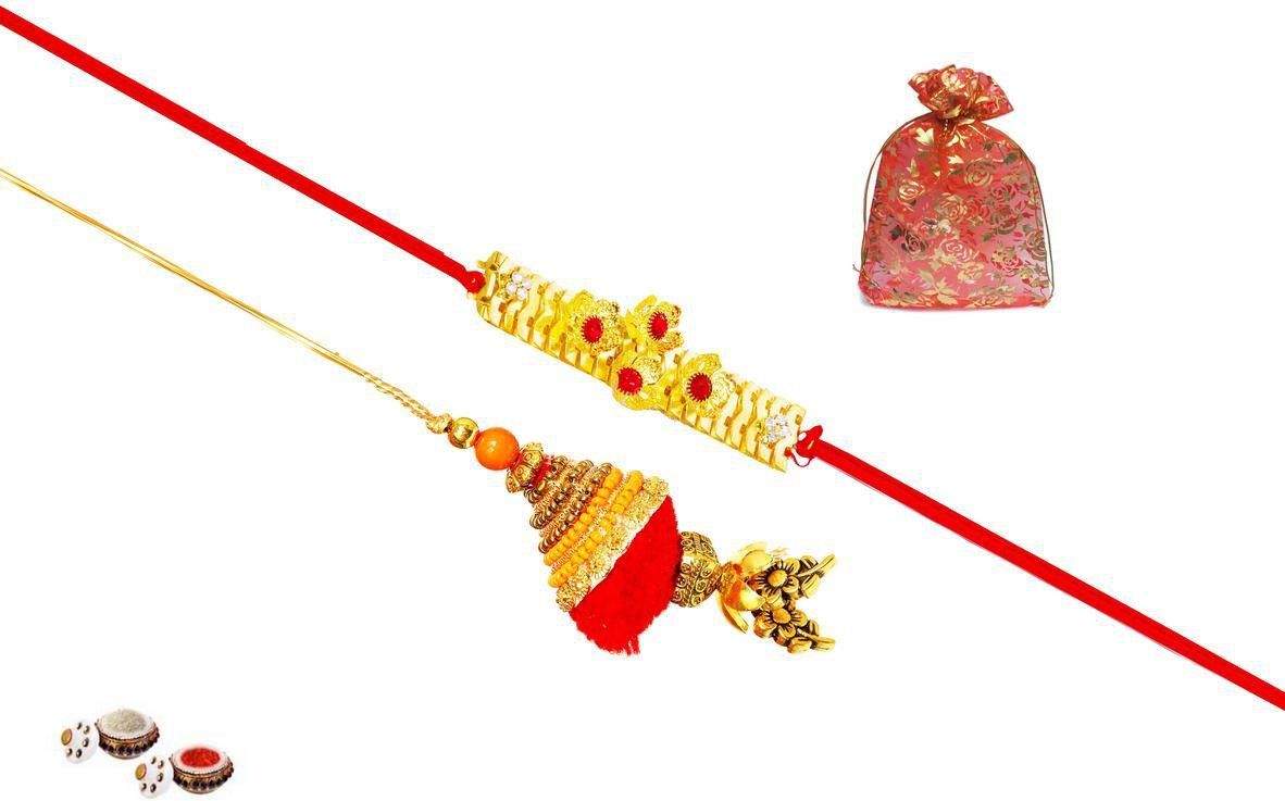 SUNINOW Bhaiya Bhabhi PREMIUM047 Assorted Rakhi Set (1RAKHI SET,ROLI CHWAL,POTLI)